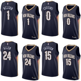 เสื้อกีฬาบาสเก็ตบอล แขนกุด ลายทีม NBA Jersey Pelicans Nelson Cousins Allen Jackson สไตล์คลาสสิก สีน้ําเงินเข้ม