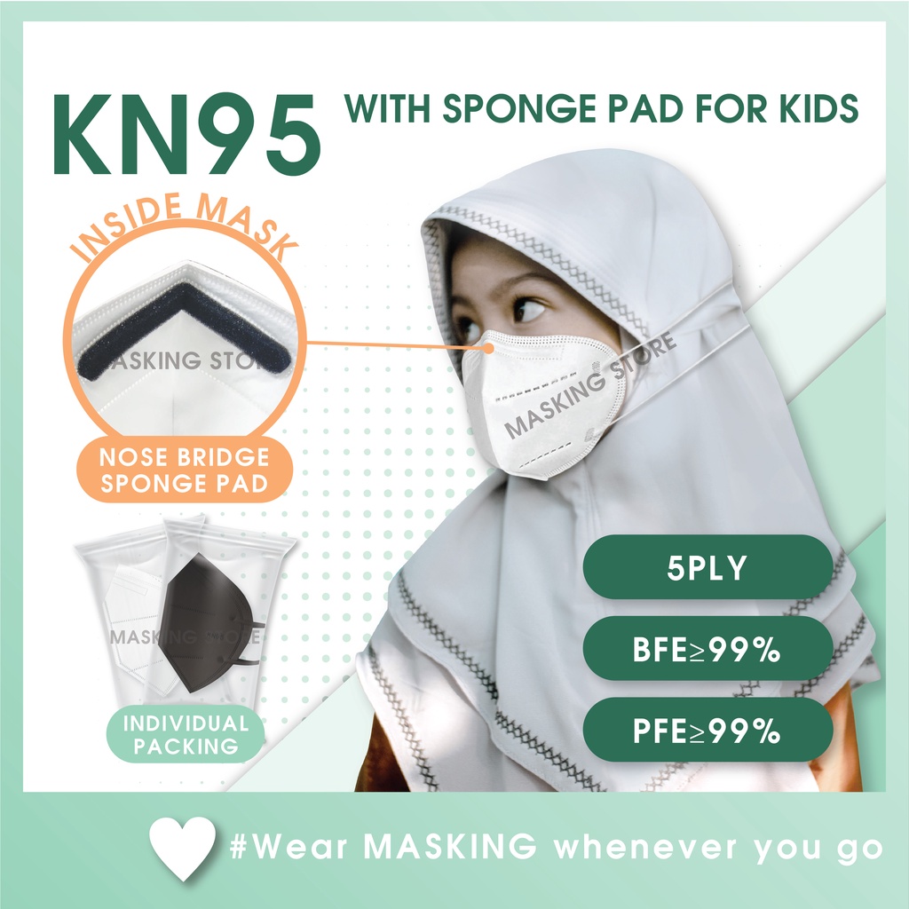พรีเมี่ยม N95 + SPONGE KIDS EARLOOP HEADLOOP INDIVIDU PACKING 5 PLY Face Mask Kids KN95 Mask N95 Mas
