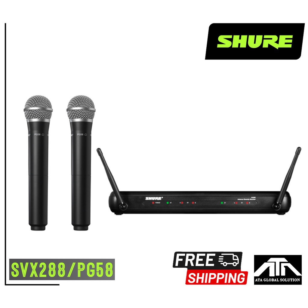 SHURE SVX288/PG58 ไมโครโฟนไร้สาย ไมค์ลอย shure แบบคู่ Dual Ch, ไมค์ลอยคู่ แบบมือถือ สินค้าแท้ ประกัน