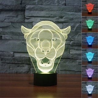 โคมไฟตั้งโต๊ะ LED รูปสัตว์ สิงโตไล่โทนสี 3D 7 สี ชาร์จ USB