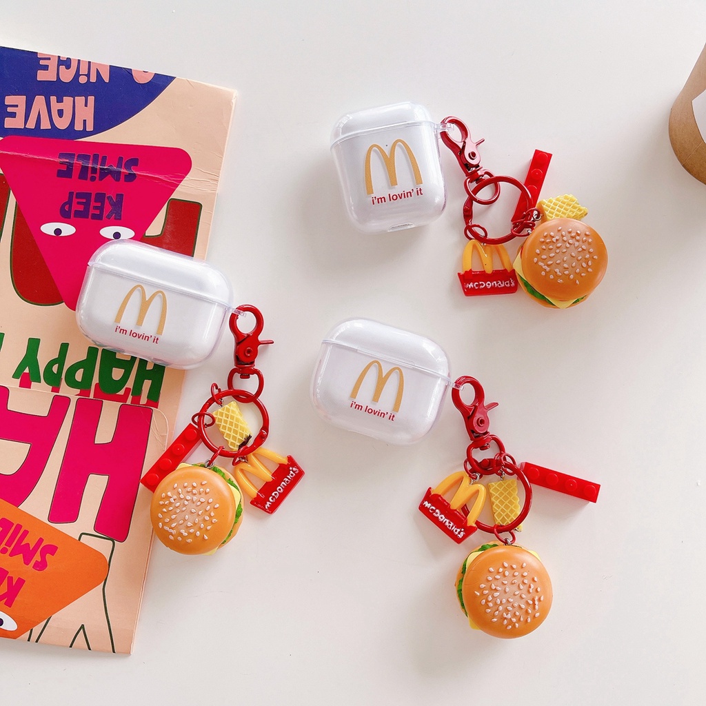 Airpods Pro 3 กรณี McDonalds แฮมเบอร์เกอร์ coca cola สําหรับ Airpods pro gen 2/1 2 3 4/pro พวงกุญแจนุ่มโปร่งใสฝาครอบป้องกัน
