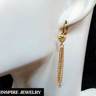 INSPIRE JEWELRY ต่างหูหัวใจทองตัดลาย ห้อยระย้า สวยงาม