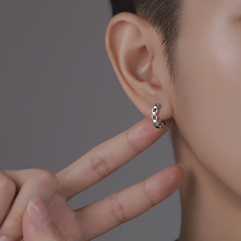 925 Silver Hoop Earings สําหรับชาย Chian Earings สําหรับผู้หญิงชุดต่างหูเจาะ Hikaw ต่างหูผู้หญิงชุด 