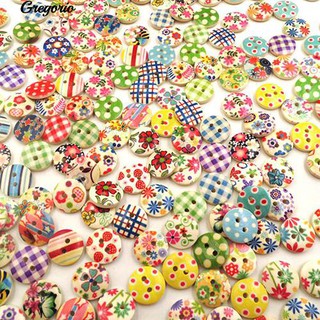 Gregorio 100Pcs ไม้กลมไม้กลม 2 หลุมปุ่ม DIY เย็บ Scrapbooking