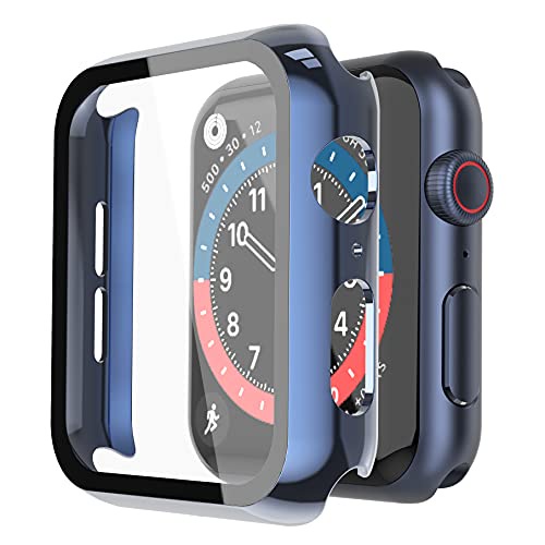 Misxi เคส PC แบบแข็ง พร้อมกระจกนิรภัยกันรอยหน้าจอ สีดํา สําหรับ Apple Watch SE Series 6 Series 5 Series 4 40 มม. 2 แพ็ค