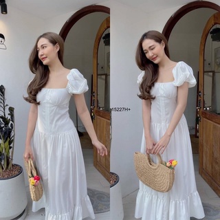 15227 Maxi Dress แม็กซี่เดรส แขนตุ๊กตา แต่งพลีท ชายระบาย