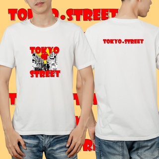 แขนสั้นcrew neckเสื้อยืด พิมพ์ลาย Tokyo street สีขาวกรมท่า สีดํา คุณภาพพรีเมี่ยม S-XXXXL