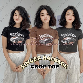 คุณผู้หญิง ® | เสื้อยืด พิมพ์ลายนักร้อง SALVAGE RIB CROP TOP สําหรับผู้หญิง