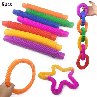 【สินค้ามีจำหน่าย】 10pcs Decompression Toy Pop Tube Telescopic Bellows Sensory stocking Toy Color Stretch Tube Fun Telescopic Tube Vent play occupational therapyToy Random mini popular Color for Childrens HT