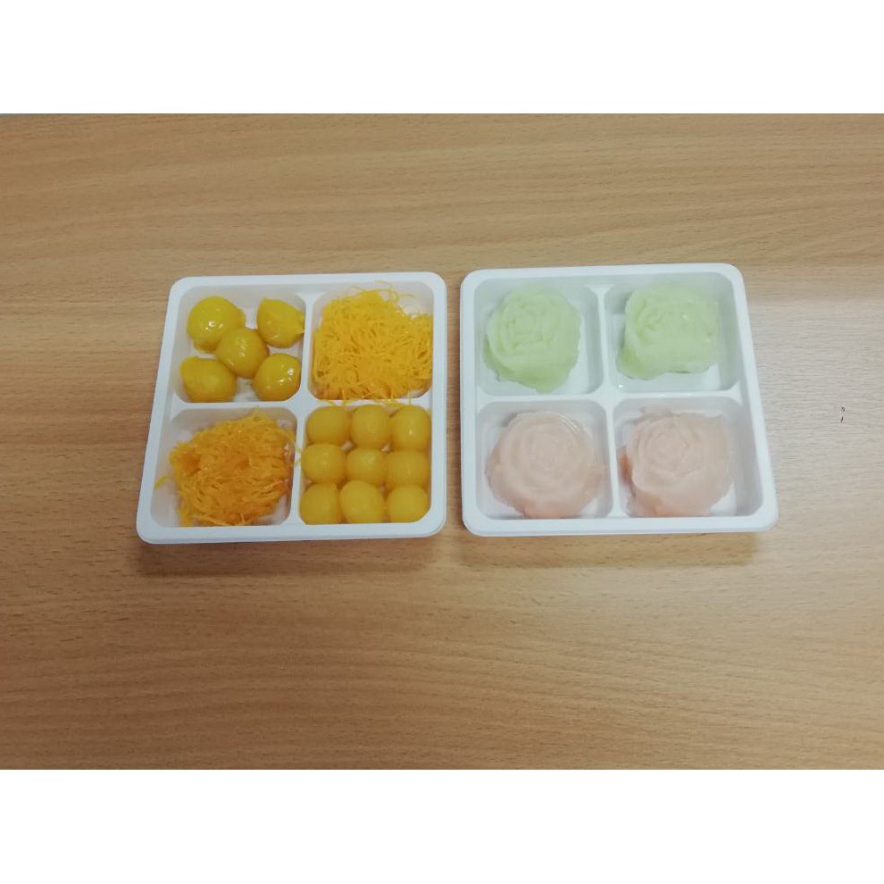 กล่องพลาสติก 4 ช่อง กล่องใส่ขนม 4 ช่อง ฐานสีขาว [ แพ็ค 50 ชุด ] - รูปที่ 4
