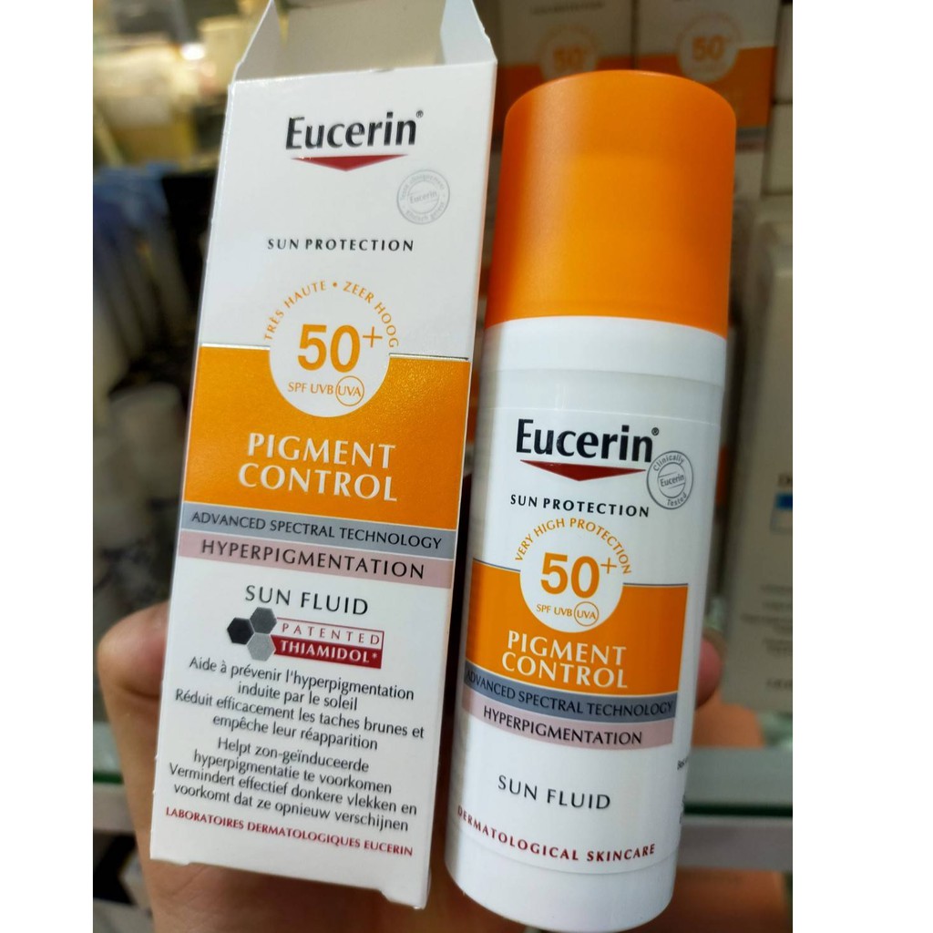 (ชื่อในไทยคือ Sun Double Whitening Serum SPF50+) Eucerin Pigment Control Sun Fluid SPF50+ ขนาด 50 ml.