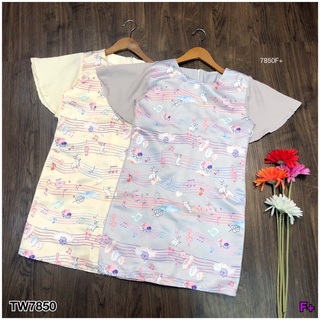 👗Pfashion [ส่งไว!!🚛] P7850 เดรสสั้นแขนบานลายกระต่าย  Short sleeve dress with rabbit print