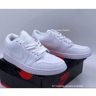 🚩 รองเท้า Air Jordan 1 Low White สีขาวล้วน รองเท้าผ้าใบผู้ชายและผู้หญิง สินค้าพร้อมกล่องใบเสร็จ