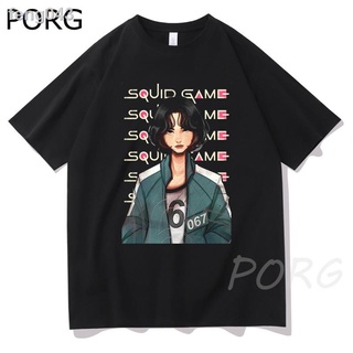 ☏●♝Hot Squid เกมเสื้อผ้าเสื้อยืดผู้ชายผู้หญิง Streetwear ชุด เกม 067 T เสื้อผ้าฝ้ายแขนสั้นเสื้อ 456 เสื้อผ้าสั้น TShirt