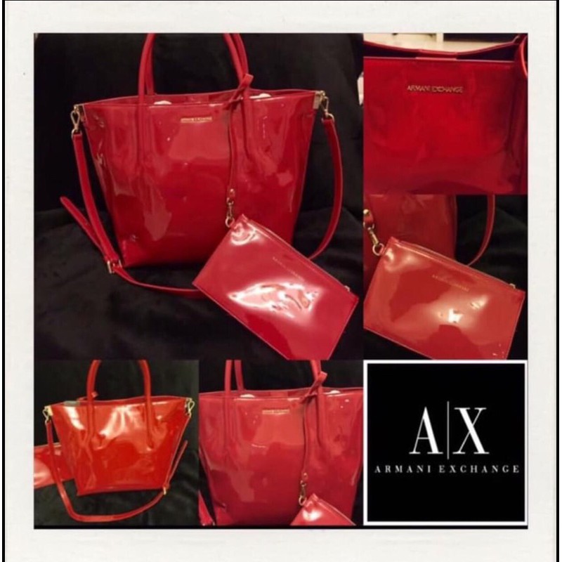 Armani Exchange กระเป๋าสะพายหนังแก้วสีแดง ของแท้ค่ะ