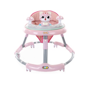 รถหัดเดินเด็ก มีเพลง มีไฟ รถกลม baby walker หน้าแมว ขาปรับความสูงได้ 2 ระดับ