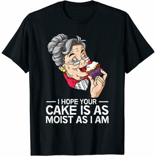 เสื้อยืดคอกลมใหม่ เสื้อยืด ลายตลก I hope your cake is as moist as I am QPFVS-5XL