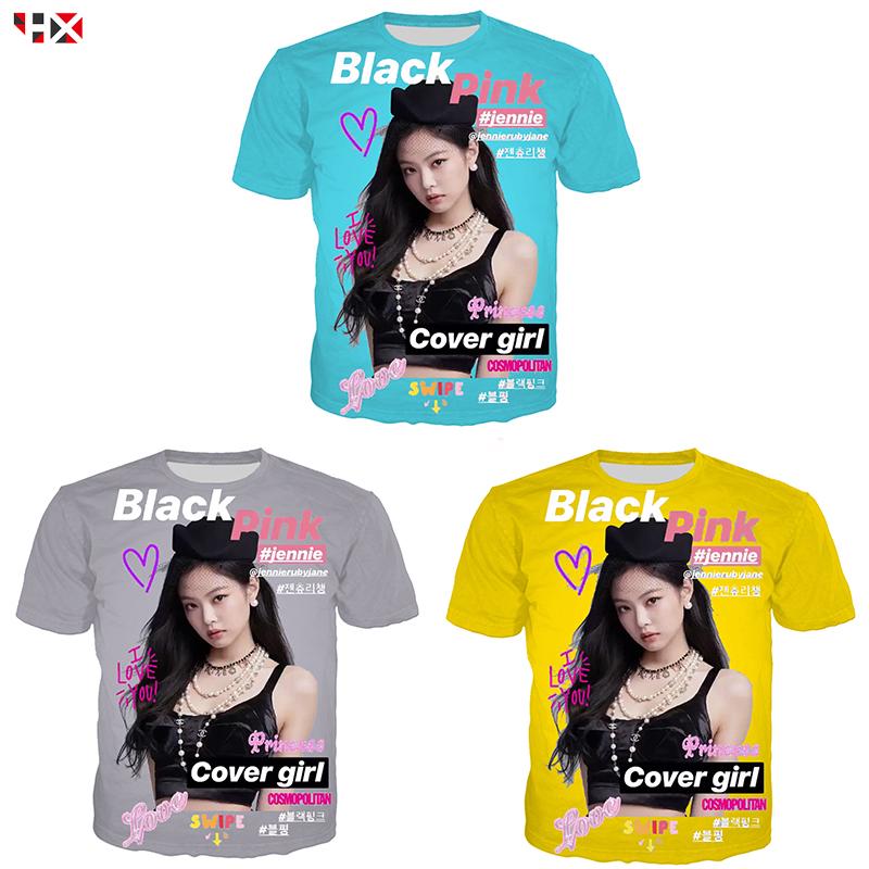 เสื้อยืดแขนสั้นพิมพ์ลาย 3 D HX BLACKPINK jennie สำหรับผู้ชายผู้หญิง