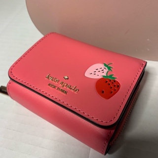 ♠️Kate Spade♠️Strawberry Picnic In The Park Trifold Compact Wallet Garden Pink🍓🍓