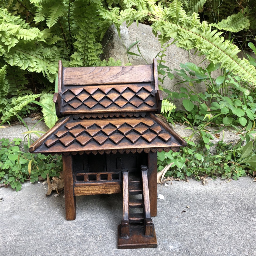 บ้านทรงไทย บ้านเรือนไทย บันไดหน้า S  กว้าง 24 cm X ลึก 18 cm X สูง 28 cm ขนาดเล็ก ศาลพระภูมิ ไม้สัก 