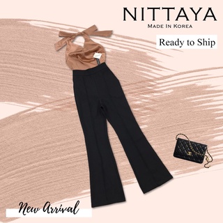 Nittaya set เสื้อคล้องคอโชว์หลังคอถ่วง+กางเกงขายาวดำ