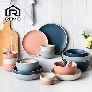 REM13 ชุดจานชาม เซรามิค รุ่นM09 สีด้าน 1ชุดมี6ชิ้น แข็งแรงปลอดภัย เข้าไมโครเวฟได้