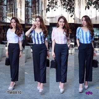 👗Pfashion [ส่งไว!!🚛] P8810  	Set เสื้อปาดไหล่ + กางเกงขาบาน  Set off shoulder top + wide leg pants