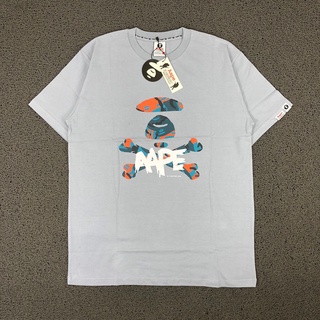 AAPE A BATHING APE เสื้อยืดแขนสั้น พิมพ์ลายโลโก้ APE ของแท้ สีพื้น สําหรับอาบน้ํา