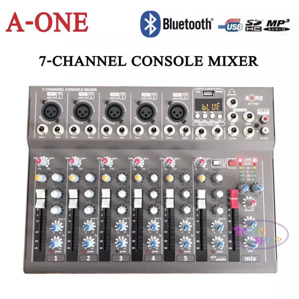 สเตอริโอมิกเซอร์7ช่อง มิกเซอร์ 7 ช่อง Mixer A-ONE A777BT Mixer 7 CH USB ฺBLUETOOTH (ส่งไวค่าจัดส่งฟร