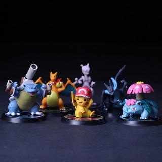 Pokemon Pikachu Charizard Mewtwo Blastoise Venusaur Dracaufeu รูปของเล่นสะสมคริสต์มาสของขวัญ 6 ชิ้น/เซ็ต