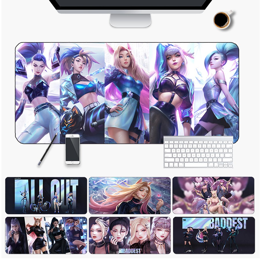 แผ่นรองเมาส์ขนาดใหญ่ แผ่นรองเมาส์ KDA แผ่นรองเมาส์ขนาดใหญ่พิเศษ LOL แผ่นรองเมาส์สําหรับเล่นเกมแผ่นรองโต๊ะแผ่นรองเมาส์กันน้ําหนาสํานักงานขนาดใหญ่แผ่นรองคีย์บอร์ดคอมพิวเตอร์ต้อง