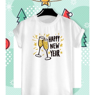 เสื้อยืดผ้าฝ้าย เสื้อยืดลายเสื้อลายปีใหม่ Merry Christmas &amp; Happy New Year 2022 ผ้า TK ใส่สบาย สีสันสดใส ใส่สบาย ไม่ยืดไ