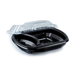 เอโร่ กล่องอาหาร 2ช่อง พร้อมฝา PP สีดำ ขนาด 900ml ยกแพ็ค 25ชิ้น กล่องใส่อาหาร ARO PP PLASTIC FOOD CONTAINER BLACK 2COMPO