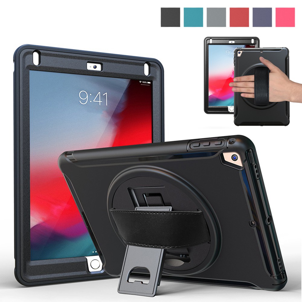สําหรับ Apple iPad 9.7 2018 2017 Air 2 Pro 9.7 2016 mini 1 2 3 4 5 กรณีเด็กกันกระแทก PC + TPU Combo สายคล้องมือขาตั้ง Full body ฝาครอบแท็บเล็ตปลอก