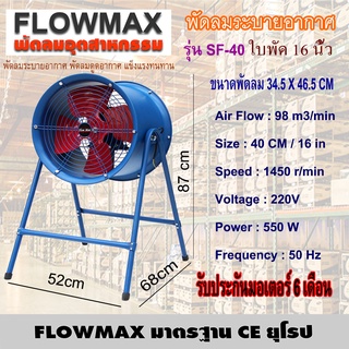 Flow Max พัดลมอุตสาหกรรม ตั้งพื้น (มีขาตั้ง) พัดลมระบายอากาศ 16 นิ้ว 20 นิ้ว 24 นิ้ว  (สั่งซื้อบิลละ 1ตัว)