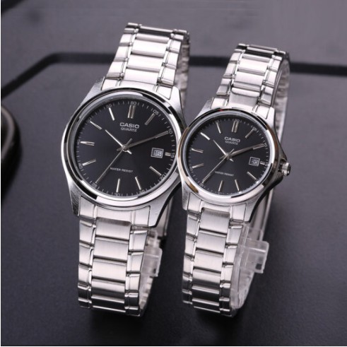 Casio นาฬิกาคู่รัก ชาย-หญิง รุ่น MTP-1183A-1A , LTP-1183A-1A สายสแตนเลส หน้าปัดดำ - ของแท้ 100% รับประกันศูนย์ CMG1 ปี