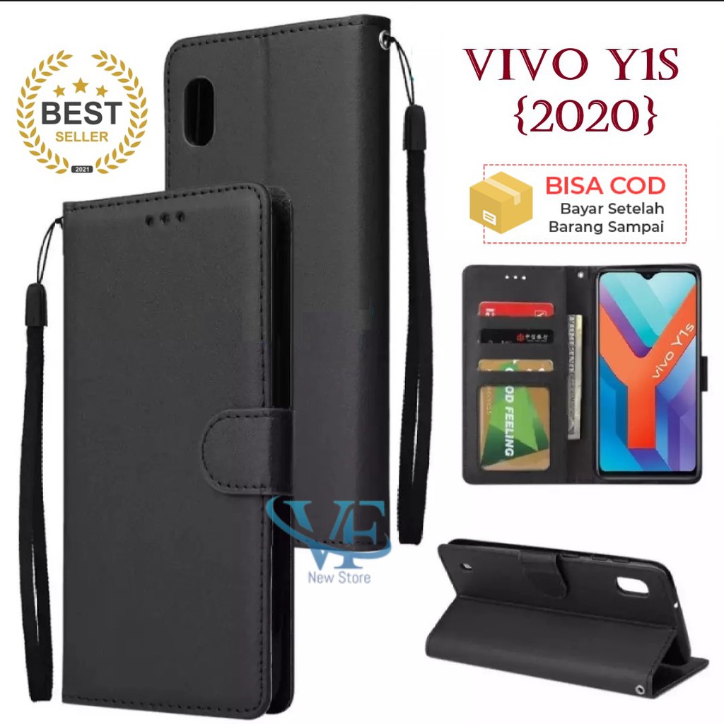 HP LEATHER CASE/WALLET COVER สําหรับ VIVO Y1S {2020} FLIP COVER WALLET STANDING WALLET CASING
