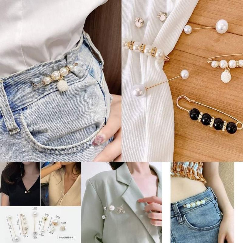 [ใส่โค้ด DETNOV30 ลด30%] เข็มกลัดมุก เข็มกลัดเพชร เข็มกลัดกันลื่น ปิดช่องอก สำหรับผู้หญิง เข็มกลัดมุก เข็มกลัดเพชร เ