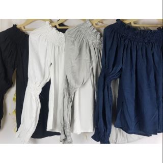 เสื้อปาดไหล่ แขนยาว ผ้าฝ้าย