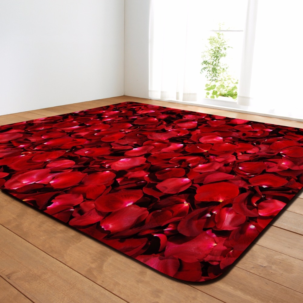3D Romantic Rose Area Rugs Big Parlor Carpets Mat Soft Flannel ...