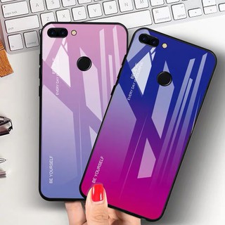 พร้อมส่งทันที Case OPPO A7 เคสกระจกสองสี เคสเงาไล่สี สีกระจกเทมเปอร์ปลอกแก้วฝาหลังกันชน ขอบนิ่ม TPU CASE