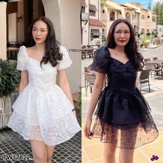 SS17822 Dress เดรสอกจับจีบ แขนตุ๊กตาผ้าแก้ว ..