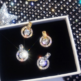 แฟชั่น Petite Crystal Diamond ต่างหูทรงกลมเรขาคณิต