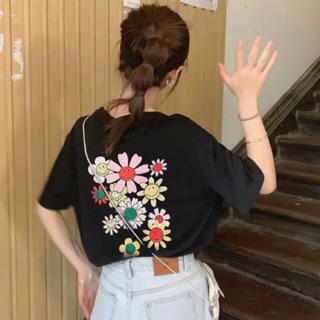 เสื้อยืดโอเวอร์ไซต์  สกรีนลายดอก หน้า-หลัง พร้อมส่ง🌸🌸 ผ้านิ่มเด้ง ใส่สบาย🥝