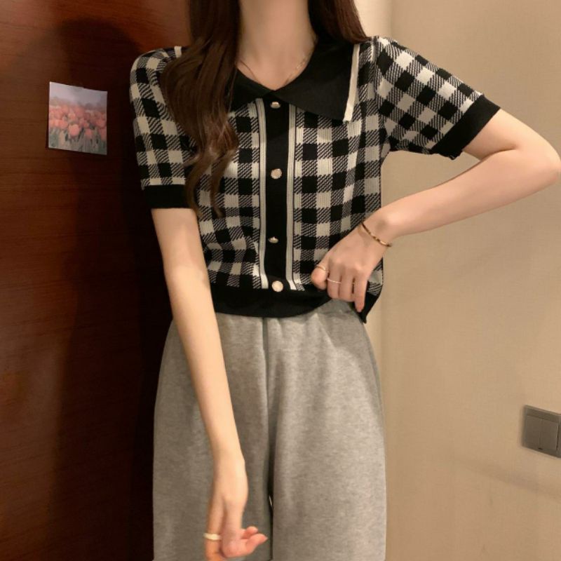 Maze🌟พร้อมส่ง🌟เสื้อคอปกลายสก็อต ดีเทลน่ารักมากๆ💖(B205) - รูปที่ 5