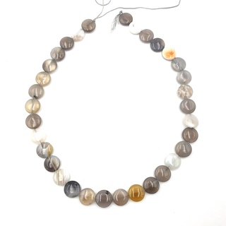 ลูกปัดหินแท้โมราทรงกลมแบน (Flat Round Gray Agate 12 mm สีเทา (LZ-0535}