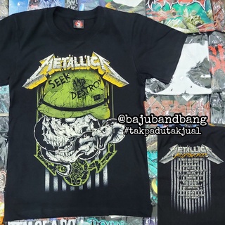 เสื้อยืด พิมพ์ลาย Metallica Seek And Destroy Baju Band สไตล์วินเทจ | ร็อคร้อน | ร็อคใช่ | เสื้อยืดลําลอง ผ้าฝ้าย 100% แขนสั้น พิมพ์ลายวงร็อค สีดํา พลัสไซซ์ XS-XXXL ของขวัญวันเกิด สําหรับผู้ชาย