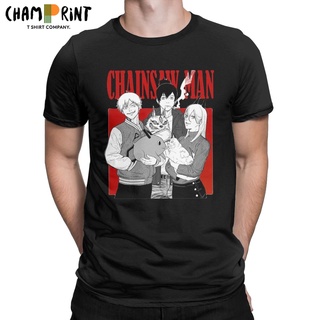 เสื้อยืดคอกลมเสื้อยืดคอกลม ผ้าฝ้าย พิมพ์ลายการ์ตูนอนิเมะ Chainsaw Man Denji Aki Power ของแท้ แฟชั่นสําหรับผู้ชายS-4XL