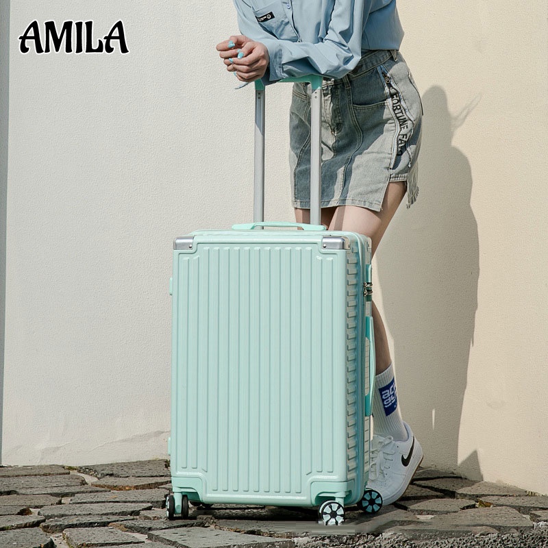AMILA กระเป๋าเดินทางกรอบอะลูมิเนียมมีล้ออเนกประสงค์20, 24, 26นิ้วรถเข็นใส่รหัสกระเป๋าเดินทางล้อลากทนทานและมีความยืดหยุ่น