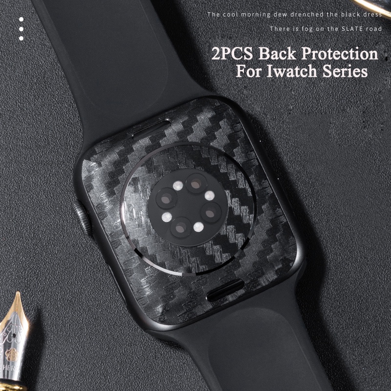 1/2pcs คาร ์ บอนไฟเบอร ์ สติกเกอร ์ กลับฟิล ์ มสําหรับ Apple Watch Series 3 4 5 6 7 SE 38 มม.40 มม.41 มม.42 มม.44 มม.45 มม.กลับ Protector ฝาครอบ